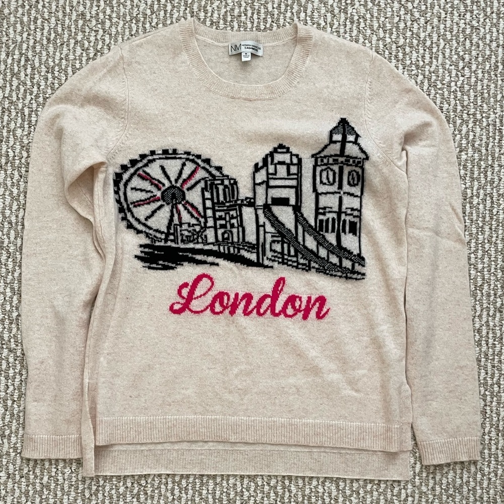 SALE NWOT London Nieman Marcus Intarsia Cashmere Sweater Coastal Small